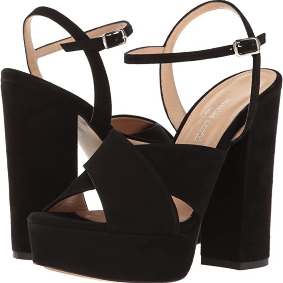 Charles David Rima Black Suede Platform Dress Sandal Leather Block Heel Pumps 10 - Picture 3 of 12